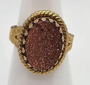 Gold Tone & Goldstone Glass Ring (5.5) thumbnail 1