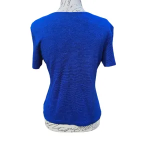 Vintage 10R Blue Knit Top, Short Sleeve Casual T Shirt, Women's Size‎ Small thumbnail 3