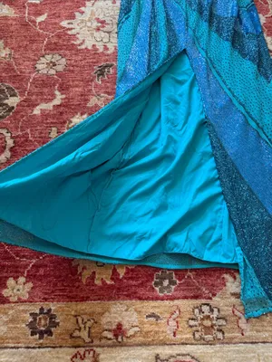 Teal & Blue Ruched Spaghetti-Strap Evening Gown thumbnail 8