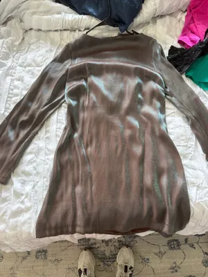 ASOS Metallic High Shine Angel Sleeve Mini Dress thumbnail 2