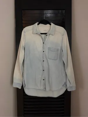 American Eagle Outfitters Light Blue Denim Button-Down Shirt Size L Boyfriend thumbnail 9