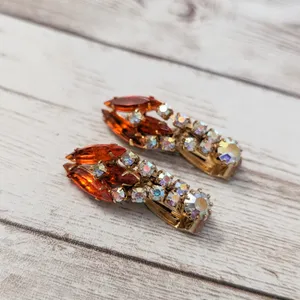 Vintage Clip On Earrings - Unusual Statement Orange & Iridescent Gems thumbnail 4