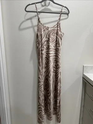 Taupe Zebra-Print Slip Midi Dress with V-Neck thumbnail 4