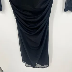 New Anthropologie Long Sleeve Deep V Hardware Midi Dress Black elegant small thumbnail 5