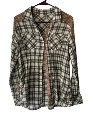 Free People‎ Womens Plaid Long Sleeve Button Shirt Olive Green Bohemian Cabin XS thumbnail 1