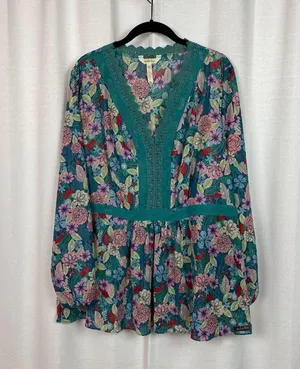 Matilda Jane Green Floral Sheer Large Kookaburra Blouse Sz.XXL thumbnail 5