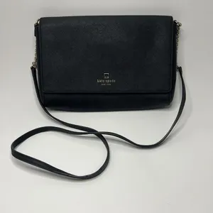 Kate Spade Crossbody Bag Black Purse Gold Chain Detail Snap Cow Hide Leather thumbnail 2