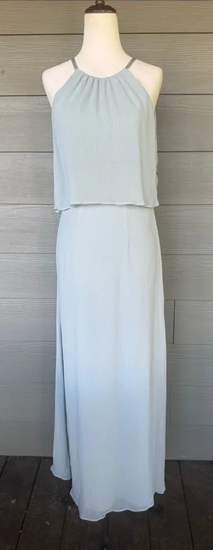 David’s Bridal Flounced Crinkle Chiffon Sheath Bridesmaid Dress in Dusty Sage thumbnail 1