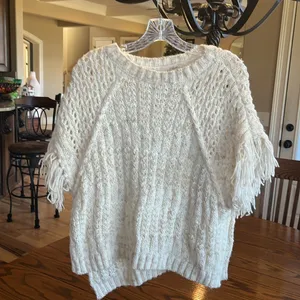 Crochet Sweater Beige Fringe One Size XS S M L thumbnail 6