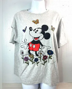 Disney Mickey Mouse XL Embroidered Tee Top in Heather Gray thumbnail 1