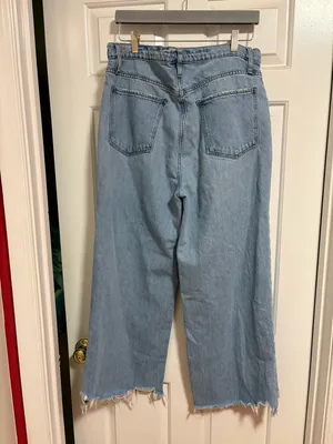 FRAME Le Jane Crop Wide Leg jeans Light blue frayed hen sz 32 thumbnail 4