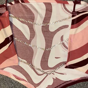 Birch and Stone Pink and White Cut Out Rhinestone Back Bandeau Curve Hem CropTop thumbnail 3
