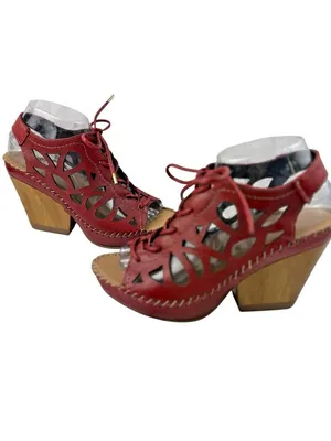 *Lobo Solo Red Leather Sandals Womens Size US Size 9 Lace Up Boho Laser Cut Out thumbnail 5