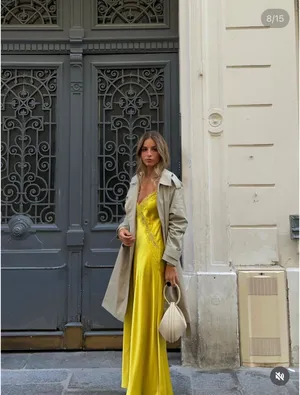Zara Lace-Trim Slip Satin Maxi Dress in Mustard Chartreuse Yellow thumbnail 5