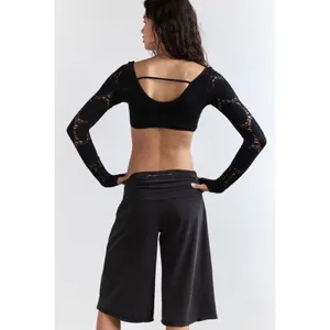 Free People Movement Say The Word Shrug Black XS/S Pointelle Lace Thumbhole Crop thumbnail 4