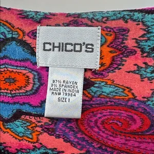 Chico's Colorful Paisley Women's Blouse beaded M/8 v-neck boho casual sequin thumbnail 9