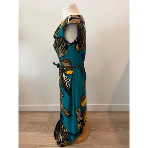 Danny & Nicole Teal Floral Cowl Neck Maxi Dress Sleeveless Belted XS thumbnail 3