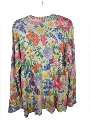 Show Me Your Mumu Sue Cuffed Tunic Sweater M Ivory‎ Botanical Floral Knit thumbnail 4