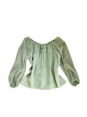 Vintage Sheer Chiffon Blouse Light Green Romantic Cottagecore Feminine Boho thumbnail 2