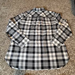 Talbots Women XL Black White Plaid Metallic Button Down Shirt Long Sleeve Cotton thumbnail 6