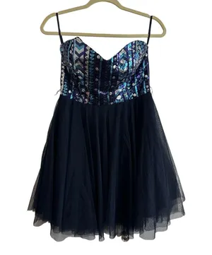Nights by Tease Me Y2K Blue Sequin and Tulle Strapless Mini Formal Dress Size 0 thumbnail 1