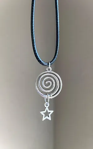 Handmade spiral swirl uzumaki & star funky boho grunge style unique necklace🌀🌼 thumbnail 1
