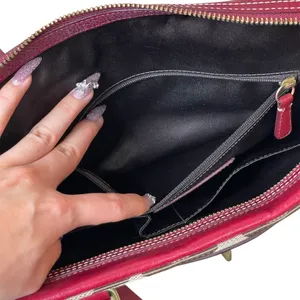Coach Hampton Jacquard Large Signature Stripe Canvas Red Leather Shoulder Bag thumbnail 13
