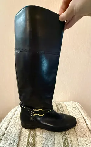 Sperry Top-Sider Black Leather Tall Riding Boots Gold Studded Size 10M thumbnail 2