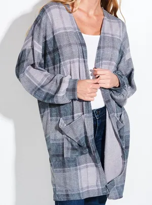 Cabincore Western Boho Rustic Green Plaid Loose fit Long Cuff Sleeve Shacket thumbnail 1