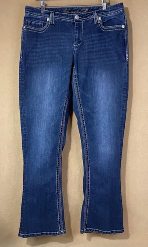 Seven7 Bootcut Jeans Women's Sz12 Blue Contrast Stitch Embroidered Pockets EUC‎ thumbnail 1
