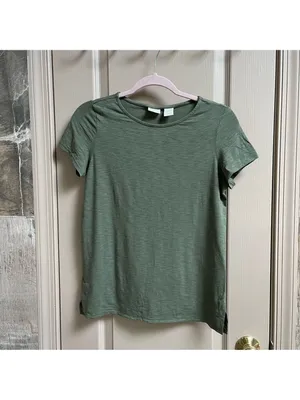 ST. Tropez West women basic t-shirt khaki olive cotton blend Sz XS thumbnail 2