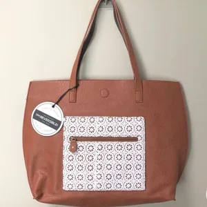 Y2k Under‎ One Sky Women Boho Natalya Reversible Crochet Pocket Tote Brown Black thumbnail 2