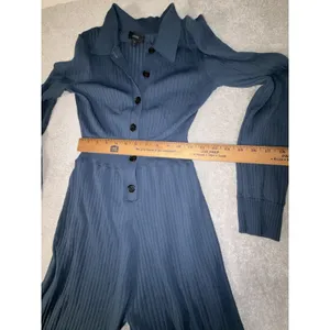 J.CREW‎ Blue Knit Collared Button-Up Long Sleeve Jumpsuit Women's Size M thumbnail 6