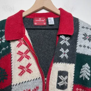 Holiday Lodge Women Wool Patchwork Sweater M Multicolor Christmas Ski Snowflake thumbnail 2