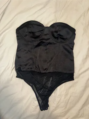 Lulus Sultry Sweetie Black Strapless Satin Bustier Bodysuit - Size S thumbnail 6