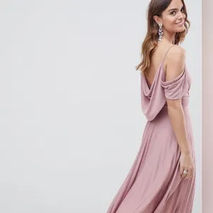 ASOS Design Cold Shoulder Pleated Maxi Dress Dusty Rose Pink US 14 thumbnail 2