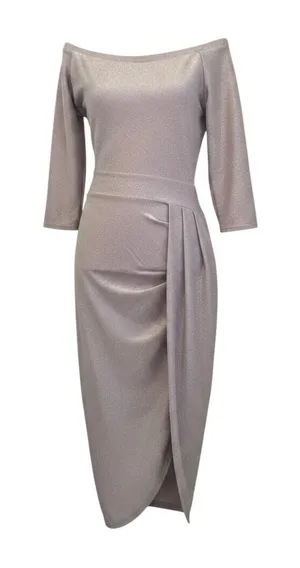 Draped Sparkly Midi Dress Size Medium Glitter Metallic Pink Party‎ Wedding Glam thumbnail 1