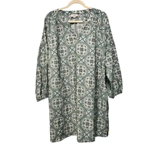 LOFT‎ Outlet Women's XL Green Floral Print 3/4 Sleeve V-Neck Dress thumbnail 2