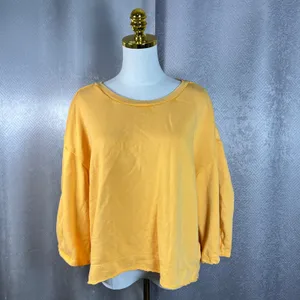 Free People Anthropologie Marigold Yellow Puff Sleeve Cotton Sweatshirt Large thumbnail 5