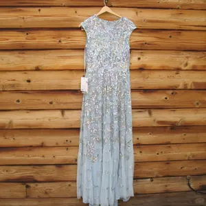 MAC DUGGAL 5647 Blue Sequined High Neck Cap Sleeve A Line Gown thumbnail 14