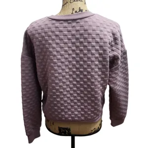 Paper Crane Quilted Pullover Cropped‎ Sweatshirt Textured Lavender Medium thumbnail 2