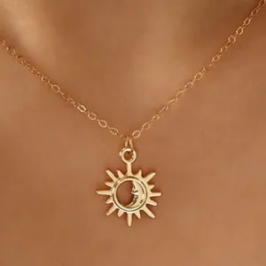 🌙Adorable Sleeping Half Moon Mystical Gypsy Bohemian Sun Charm gold necklace🌞 thumbnail 1