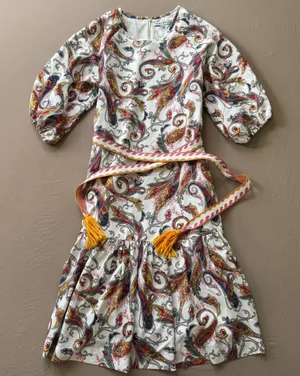 Yakira Bella Puff Sleeve Paisley Print Midi Dress thumbnail 1