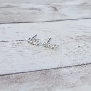 Vintage Stud Earrings Small & Dainty Silver Tone Branch/Leaf thumbnail 3