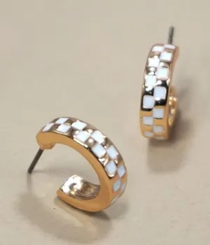 NEW Gold-Tone Hoop Earrings with White Enamel Inlay thumbnail 1