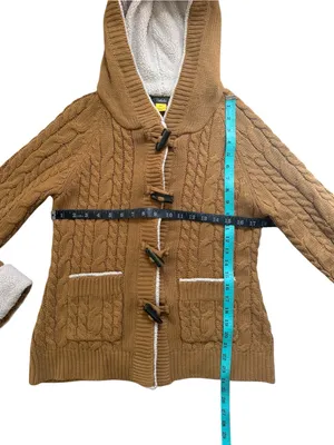 Cabelas Cable Knit Fishermans Sweater Toggle Hooded Small Tan Cardigan thumbnail 3