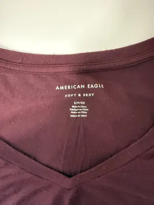 American Eagle Soft & Sexy Tee Solid Maroon V-neck Short Sleeve thumbnail 8