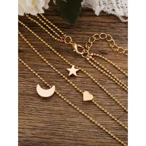 Gold Multilayer Pendant Necklace Moon Star Heart Celestial Goddess Boho Bohemian thumbnail 3