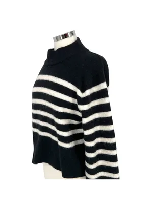 J.Crew Striped Supersoft Sweater Textured Black White Quiet Luxury Size XS thumbnail 5