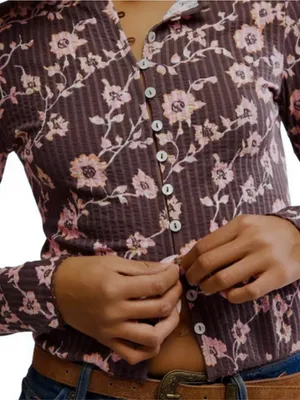Like New Free People Tilly Brown Floral Crop Top Size XS Retail $78.00 thumbnail 2